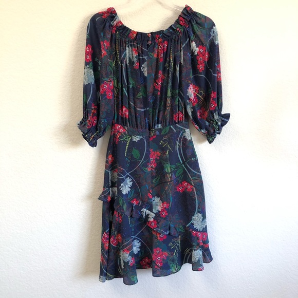 Saloni Grace Dress Floral Off Shoulder Blue Sz 2 - Picture 5 of 6